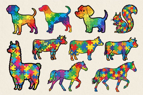 Autism Puzzle Farm Animals SVG