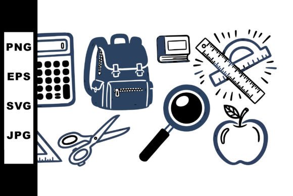 Hand Drawn School Supplies Clipart for Crafts and Graphics