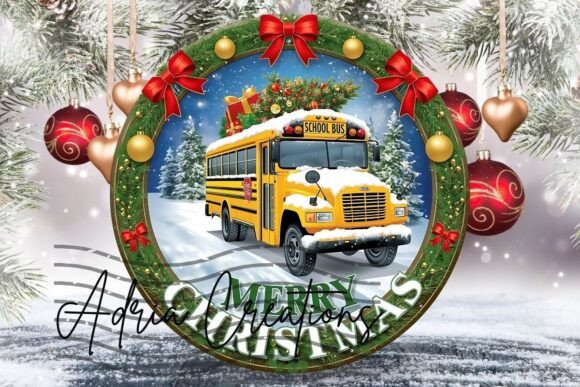 School Bus Christmas Ornament, Door Sign: Graphics and Crafts