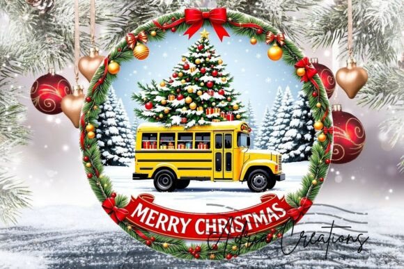 School Bus Teacher Christmas Ornament Graphics