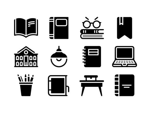 School Study Vector Silhouette Set for Crafts and Graphics