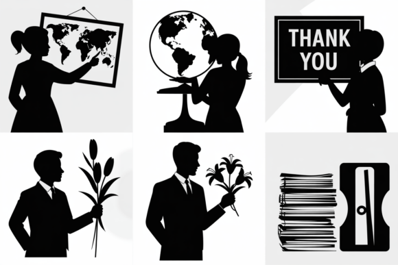 Teacher Silhouette Clipart Icons: Graphics for Crafts